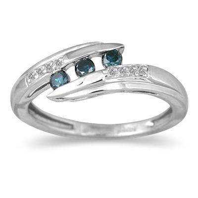 Blue and White Diamond Ring in 10K White Gold