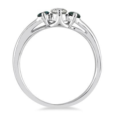 1/2 Carat Blue and White Diamond Three Stone Ring in 10K White Gold