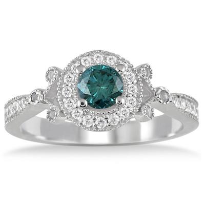 10k White Gold 4/5 Carat TDW Blue Antique Diamond Ring