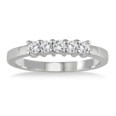 1/2 Carat 5 Stone Diamond Wedding Band in 10K White Gold 