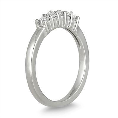 1/2 Carat 5 Stone Diamond Wedding Band in 10K White Gold 