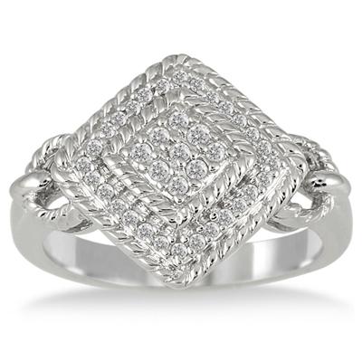1/4 Carat Diamond Antique Ring in .925 Sterling Silver