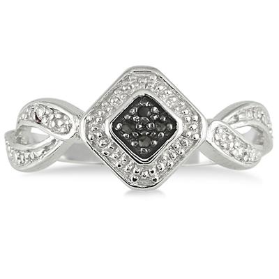 Genuine Black and White Diamond Ring in .925 Sterling Silver