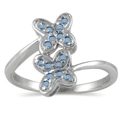0.25CTW Blue Diamond Butterfly Ring in Sterling Silver