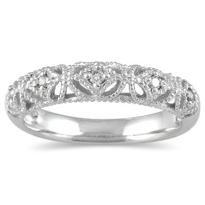 1/10 Carat TW Diamond Antique Band in 10K White Gold