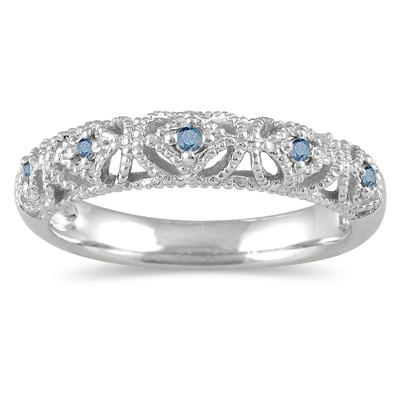 1/10 Carat TW Blue Diamond Antique Band in 10K White Gold