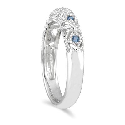 1/10 Carat TW Blue Diamond Antique Band in 10K White Gold