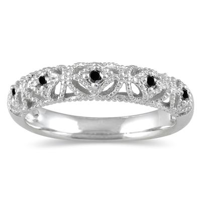 1/10 Carat TW Black Diamond Antique Band in 10K White Gold