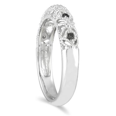 1/10 Carat TW Black Diamond Antique Band in 10K White Gold
