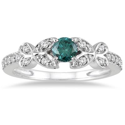 1/2 Carat Bue and White Diamond Ring in 10K White Gold