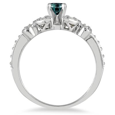 1/2 Carat Bue and White Diamond Ring in 10K White Gold