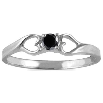 1/10 Carat TW  Black Diamond Heart Ring in 10K White Gold