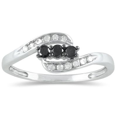 1/4 Carat Black and White Three Stone Diamond Ring in .925 Sterling Silver
