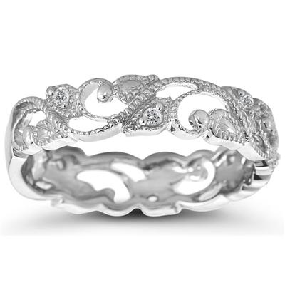 1/10 Carat TW Diamond Leaf Ring in 10K White Gold