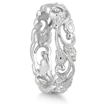 1/10 Carat TW Diamond Leaf Ring in 10K White Gold