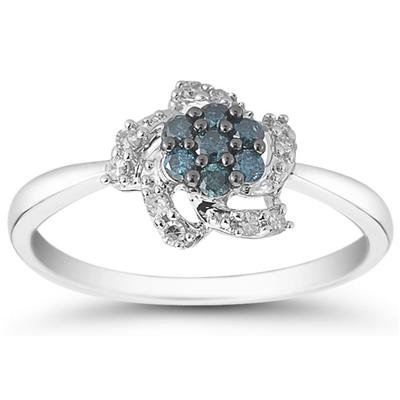 1/4 Carat Blue and White Diamond Ring in 10K White Gold