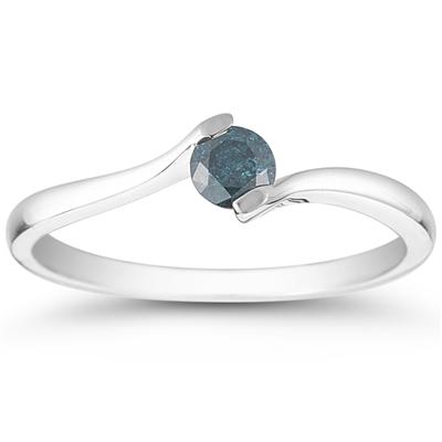 1/4 Carat Blue Diamond Solitaire Ring in 10K White Gold