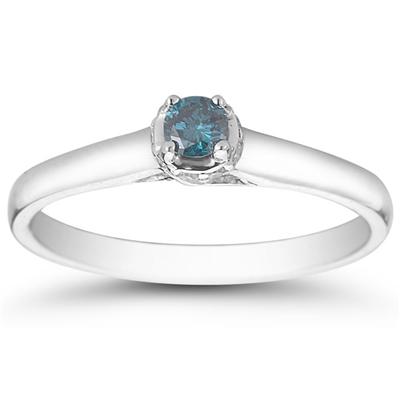 1/5 Carat Blue and White Diamond Ring in 10K White Gold