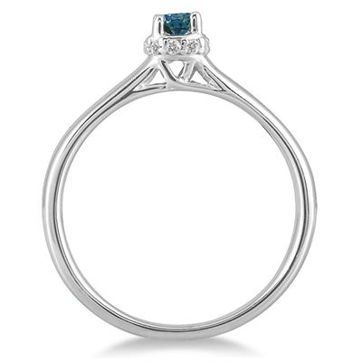 1/5 Carat Blue and White Diamond Ring in 10K White Gold