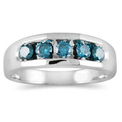 1/2 Carat 5 Stone Blue Diamond Ring in 10K White Gold
