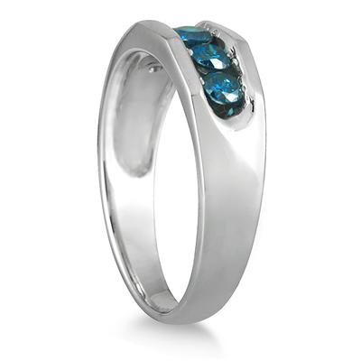 1/2 Carat 5 Stone Blue Diamond Ring in 10K White Gold