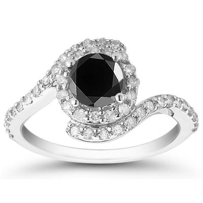 1 1/2 Carat Black and White Diamond Ring in 10K White Gold