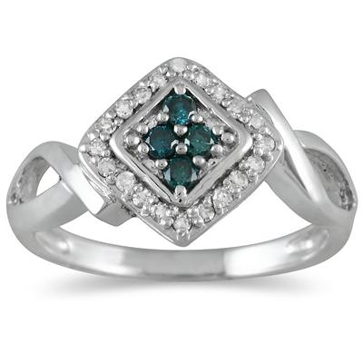 1/5 Carat TW Blue and White Diamond Ring in 10K White Gold