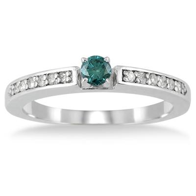 1/4 Carat Blue and White Diamond  Ring in 10K White Gold