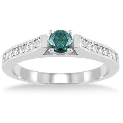 1/2 Carat T.W Blue and White Diamond Engagement Ring in 10K White