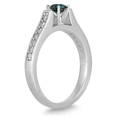 1/2 Carat T.W Blue and White Diamond Engagement Ring in 10K White