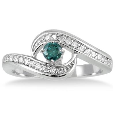 1/2 Carat T.W Blue and White Diamond Ring in 10K White Gold