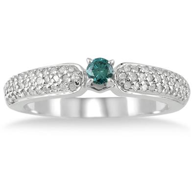 3/5 Carat TW Blue and White Diamond Ring in 10K White Gold