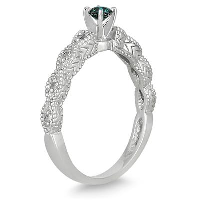 1/4 Carat Blue and White Diamond Ring in 10K White Gold