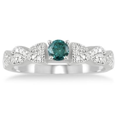 1/2 Carat Blue and White Diamond Ring in 10k White Gold