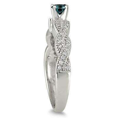 1/2 Carat Blue and White Diamond Ring in 10k White Gold