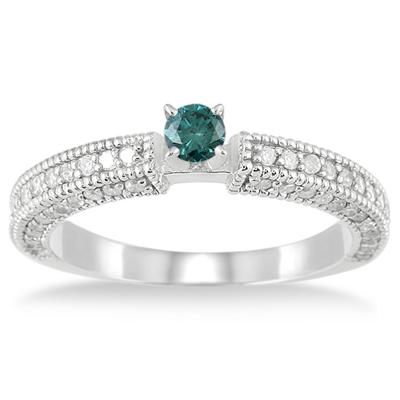 3/4 Carat TW Blue and White Diamond Engagement Ring in 10K White Gold