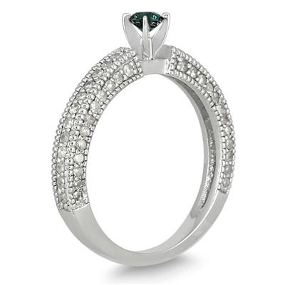 3/4 Carat TW Blue and White Diamond Engagement Ring in 10K White Gold
