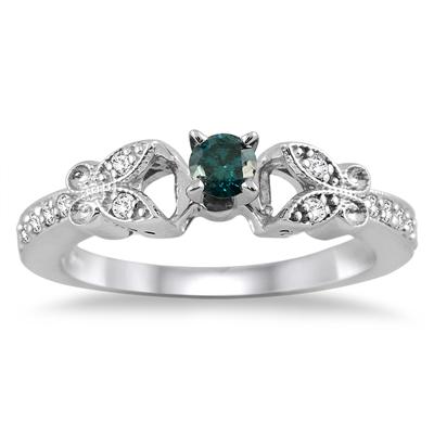 1/3 Carat T.W Blue and White Diamond Ring in 10K White Gold