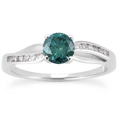1/4 Carat T.W  Blue and White Diamond Ring in 10k White Gold