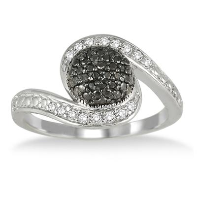 White and Black Diamond Ring in .925 Sterling Silver