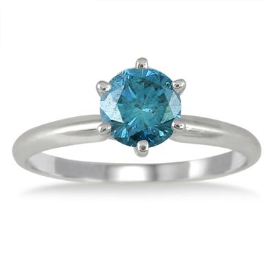 1 Carat Blue Diamond Solitaire Ring in 14K White Gold