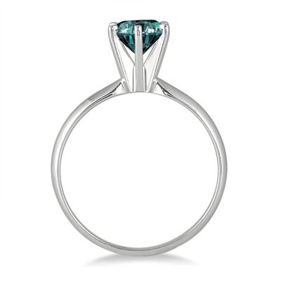 1 Carat Blue Diamond Solitaire Ring in 14K White Gold