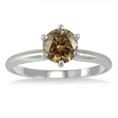 1 Carat Champagne Diamond Solitaire Ring in 14K White Gold