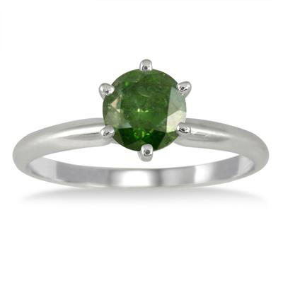 1 Carat Green Diamond Solitaire Ring in 14K White Gold