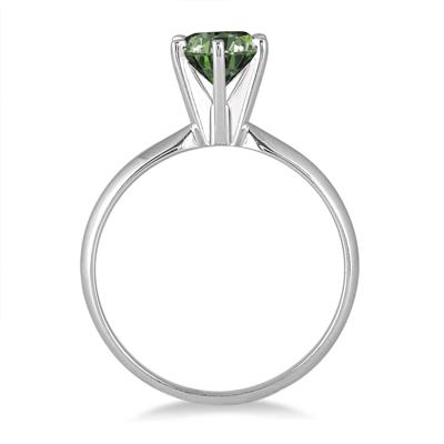 1 Carat Green Diamond Solitaire Ring in 14K White Gold
