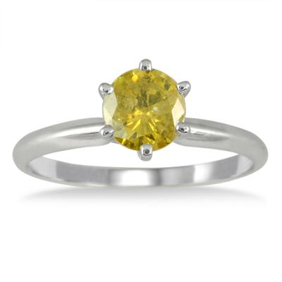 1 Carat Yellow Diamond Solitaire Ring in 14K White Gold