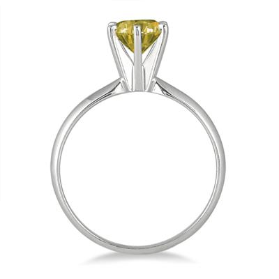 1 Carat Yellow Diamond Solitaire Ring in 14K White Gold