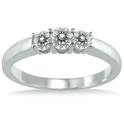 AGS Certified 1/2 Carat TW Three Stone Diamond Ring in 10K White Gold