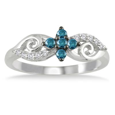 1/4 Carat TW Blue and White Diamond Ring in 10K White Gold