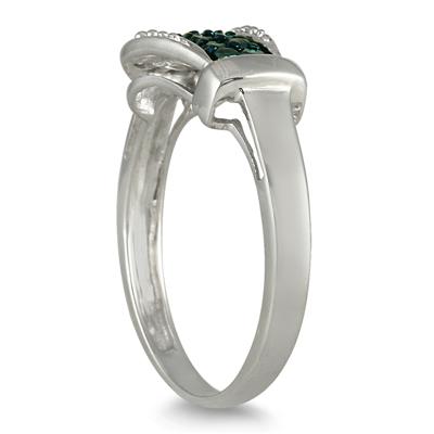 1/6 Carat Blue and White Diamond Buckle Ring in .925 Sterling Silver